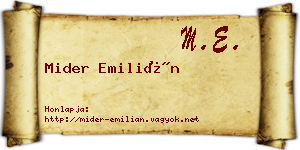 Mider Emilián névjegykártya